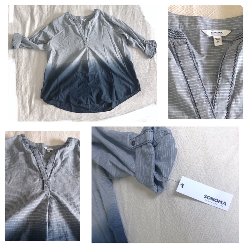 Sonoma Blue Wash Ombre Striped Blouse